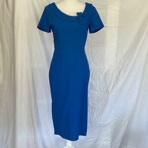 Timeless Blue Midi Dress with Bow Neck Detail
